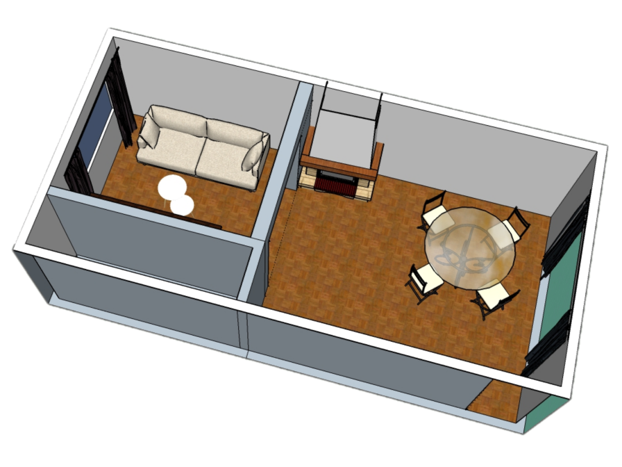 Perspectives 3D salon salle à manger pour le futur acquéreur