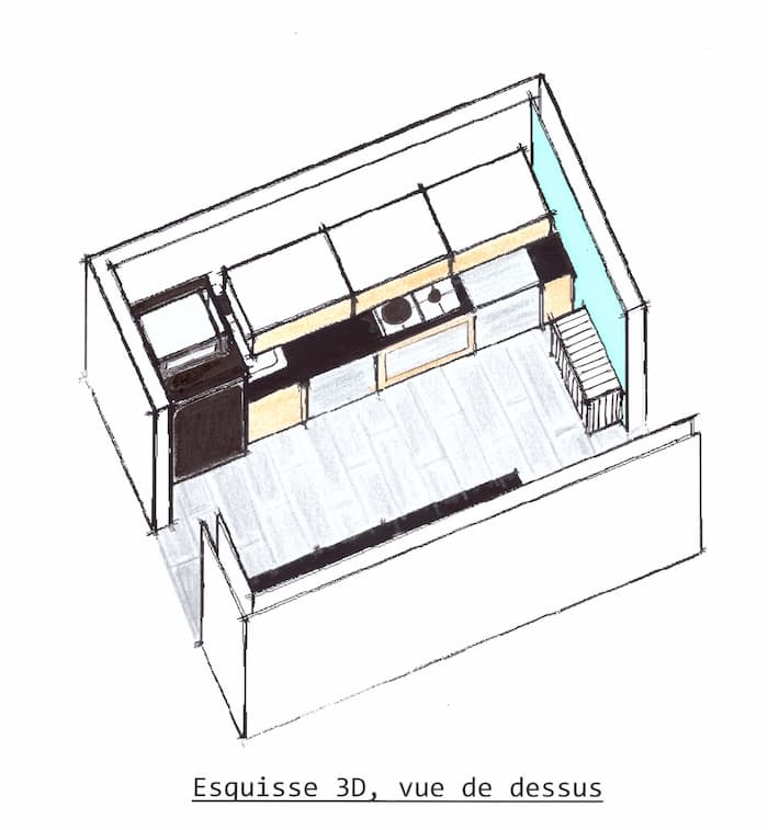Esquisse 3D Rénovation Cuisine vue de dessus by Décoration et Jardins